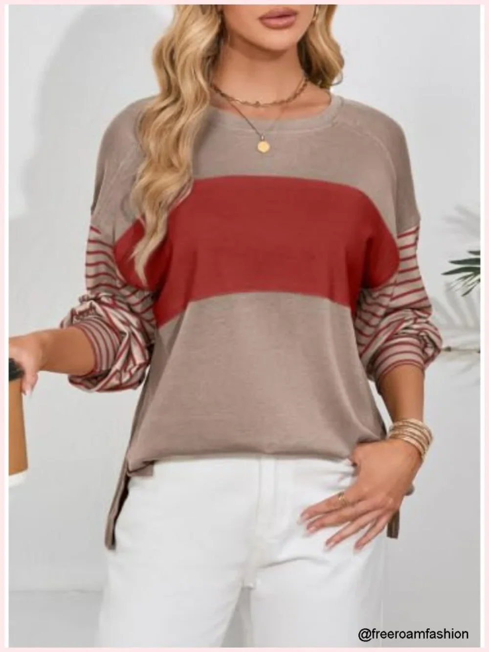 Long Sleeve Tunic Top Color Block Pullover Sweatshirt